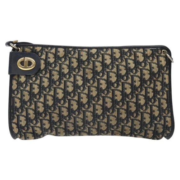 Christian Dior Trotter Canvas Shoulder Bag Navy Gold Auth 126267 - Picture 1 of 16